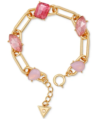 Guess Gold-Tone Mixed Stone Paperclip Chain Link Bracelet