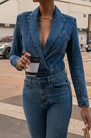 Jluxlabel Women's Medium Wash Dominica Structured Denim Bodysuit