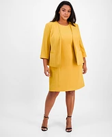 Kasper Plus Cuffed Open-Front Multi-Seam Blazer