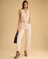 1.state Women's Collared Crossover Cropped Top