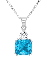 Blue & White Cubic Zirconia 18" Pendant Necklace in Sterling Silver