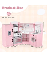 Corner Play Kitchen Toddler Playset with Range Hood, Ice Maker, Microwave