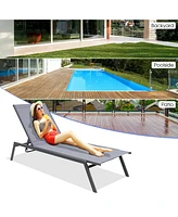 2PCS Patio Lounge Chair Chaise Recliner 6-Position Adjustable Back Garden Deck