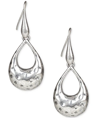 Guess Silver-Tone Open Tear-Shape Hammered Drop Earrings