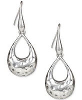Guess Silver-Tone Open Tear-Shape Hammered Drop Earrings