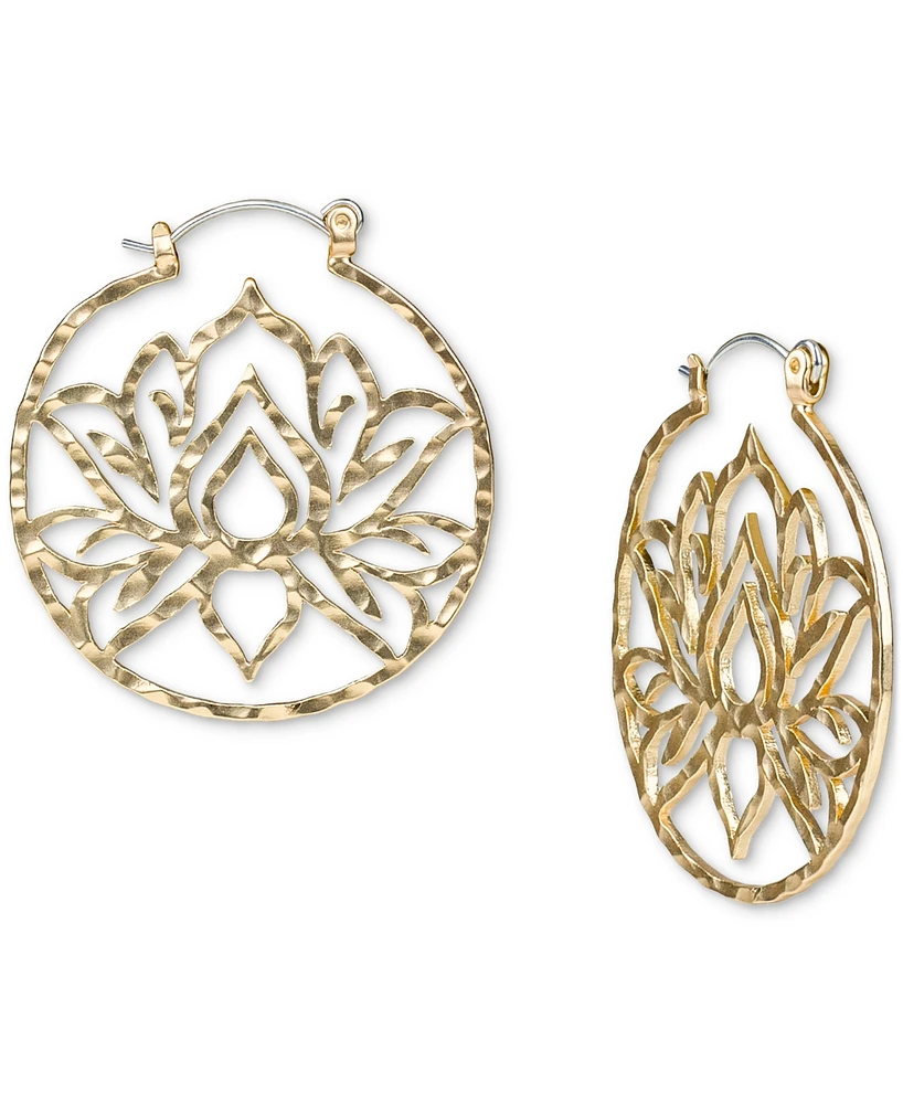 Patricia Nash Gold-Tone Lotus Flower Medium Hoop Earrings, 1.25"