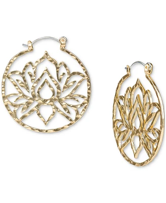 Patricia Nash Gold-Tone Lotus Flower Medium Hoop Earrings, 1.25"