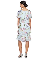 Sl Fashions Women's Floral Ruffle-Tiered Flutter-Sleeve Dress