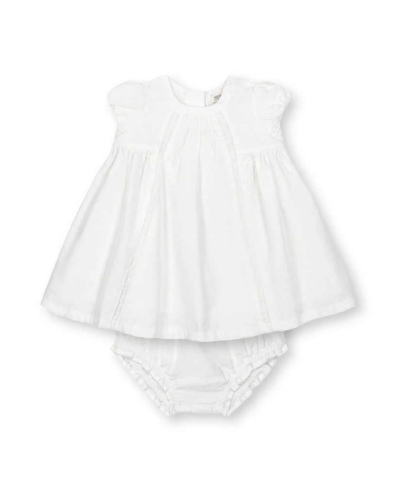 Hope & Henry Baby Short Sleeve Special Occasion Linen Pintuck Dress