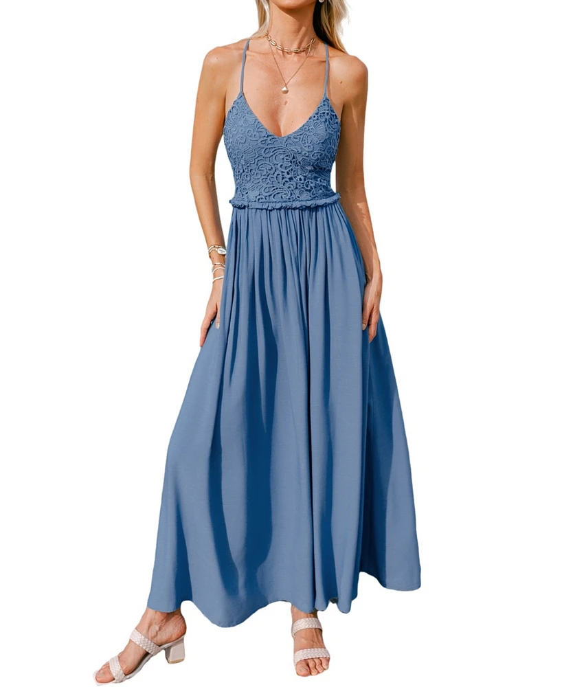 Cupshe Women's Capri Lace Blue Maxi Beach Dress