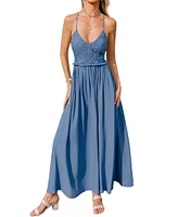 Cupshe Women's Capri Lace Blue Maxi Beach Dress