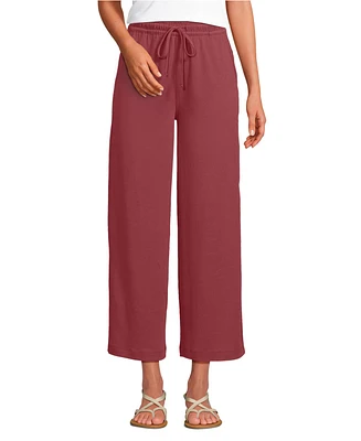 Lands' End Women's Tall Sport Knit Elastic Waist Wide Leg Crop Pants