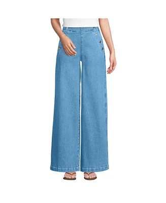 Lands' End Petite Soft Denim High Rise Mariner Panel Extra Wide Leg Pants