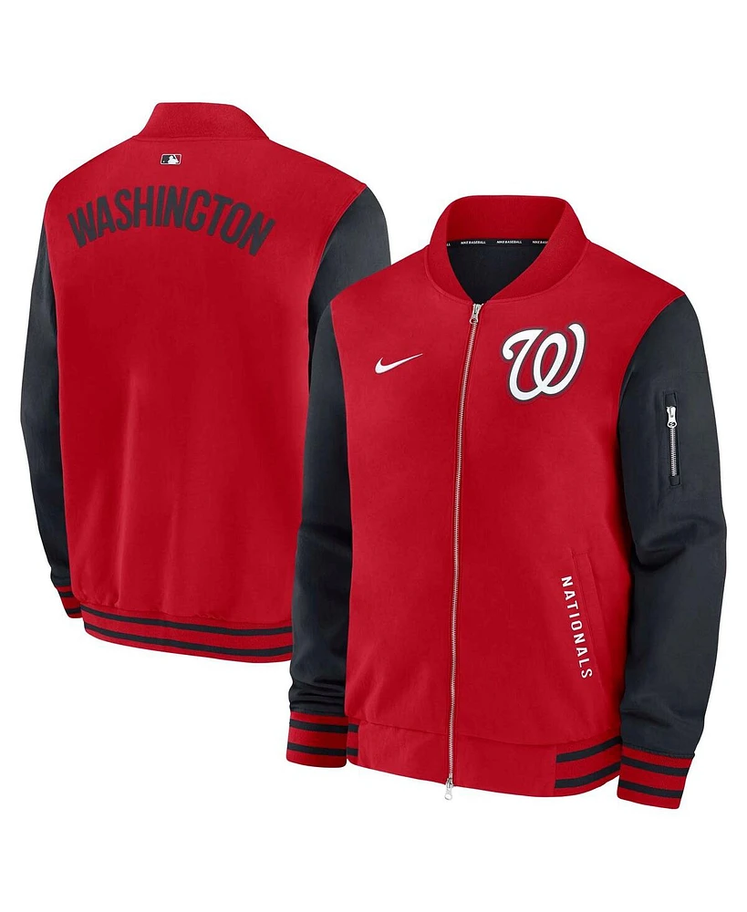 Nike Men's Red/Navy Washington Nationals Authentic Collection Dugout Full-Zip Bomber Jacket