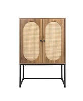 Mondawe Natural rattan 2 Door high cabinet rattan Built-in adjustable shelf