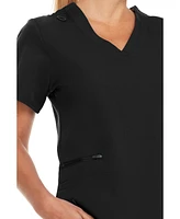 Medichic Women's Ruth 3-Pocket Multi Stitch V-Neck Scrub Top, Black
