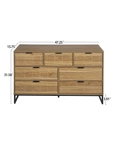 Mondawe Modern 7 Drawer Dresser Wood Cabinet (Walnut)