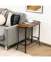 Narrow End Table with Wood Grain and Stable Steel Frame