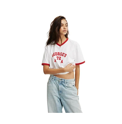 Cotton On Women's V Neck Boxy Crop Graphic Tee