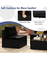 Gymax 5 Pcs Patio Furniture Set w/ Seat & Back Cushions Tempered Glass Tabletop