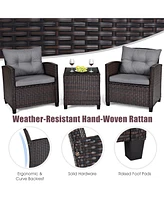 Gymax Set of 3 Rattan Furniture Patio Cushioned Conversation Sofa