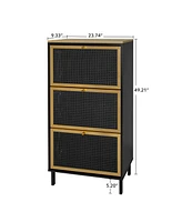 Mondawe 3 Metal Door Shoe Rack, Freestanding Modern Shoe Storage Cabinet, Metal rattan