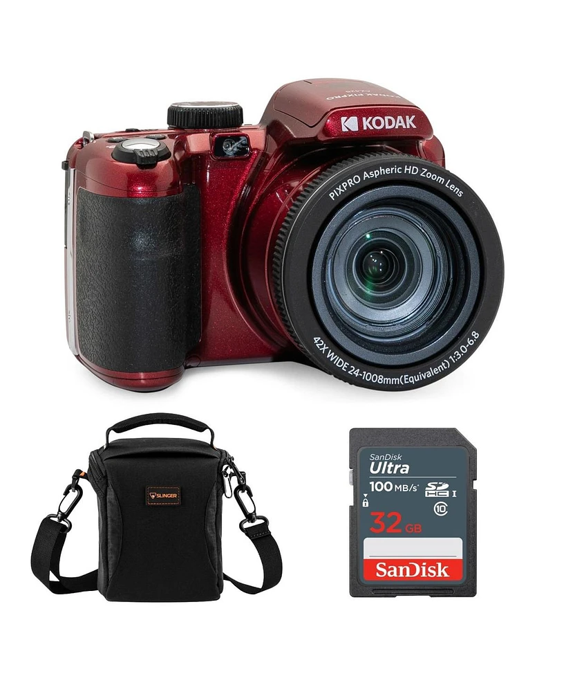 Kodak Pixpro AZ425 Astro Zoom 20MP Full Hd Digital Camera, Red, Bundle with 32GB Memory Card and Camera Bag