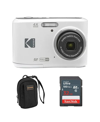 Kodak Pixpro FZ45 Friendly Zoom 16MP Full Hd Digital Camera, White, Bundle with 32GB Memory Card and Camera Bag