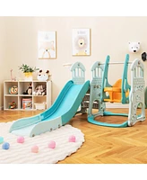 Toddler Slide and Swing Set with Extra-long Slide Height Adjustable Swing Basketball Hoop and Climber