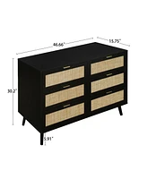 Mondawe Modern 6 Drawer Dresser Wood Cabinet (Black)