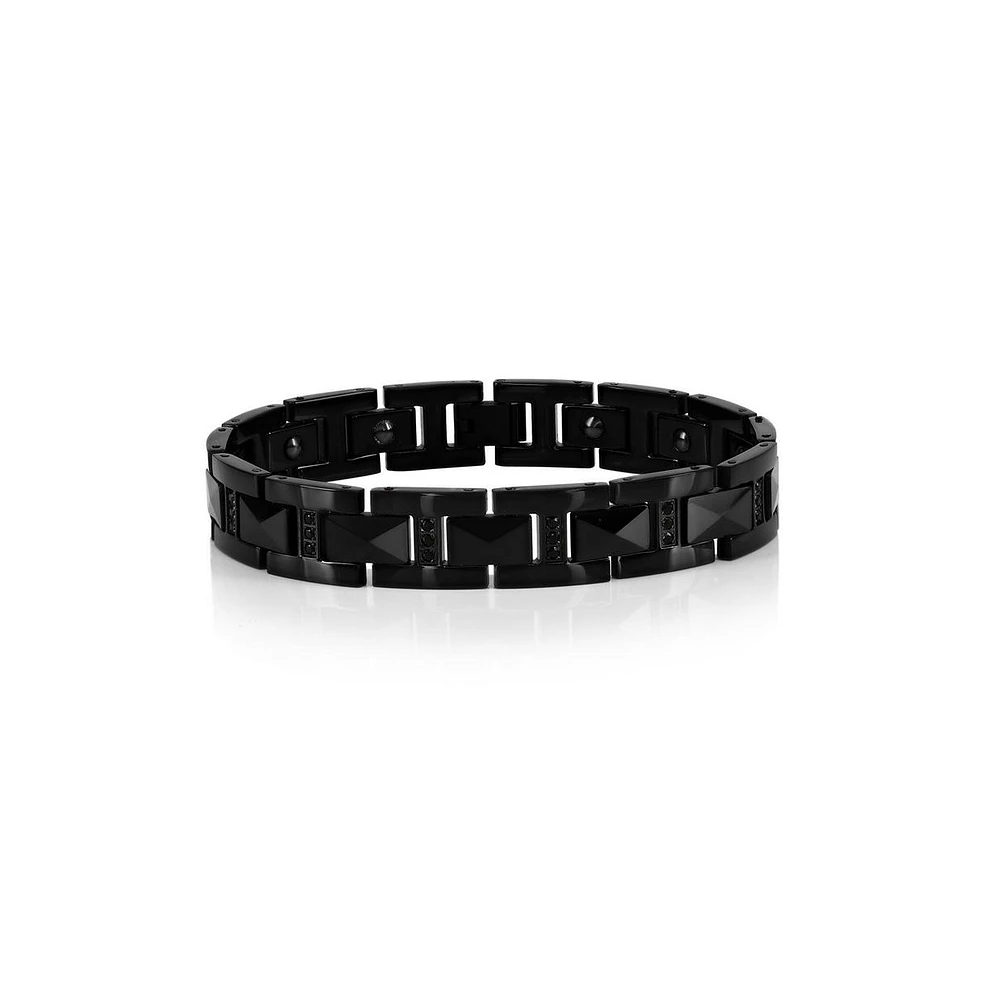 Magnetic Tungsten Link, Cz Bracelet - Black Plated