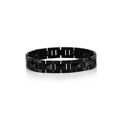 Magnetic Tungsten Link, Cz Bracelet - Black Plated