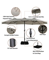 Mondawe 15ft Rectangular Double-Sided Solar Led Outdoor Patio Market Umbrella with Base Included