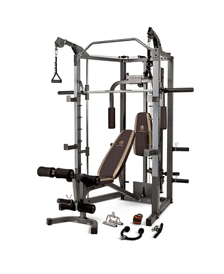 Marcy Smith Fitness Cage Machine Multifunctional Heavy Duty Total Body Strength Training Muscle Gain Exercise Equipment for Home Gyms, Gray/Brown