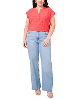 Vince Camuto Plus Split-Neck Short-Sleeve Blouse