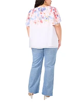 Vince Camuto Plus Printed Tulip-Sleeve Blouse