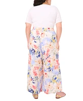 Vince Camuto Plus Floral Angled-Hem Wide-Leg Pants