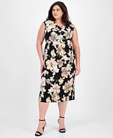 Connected Plus Printed Sleeveless Midi Dress