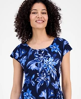 Connected Petite Printed Short-Sleeve Faux-Wrap Sheath Dress