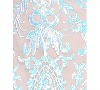 Crystal Doll Juniors' Lace-Up-Back Sequin Mesh Gown