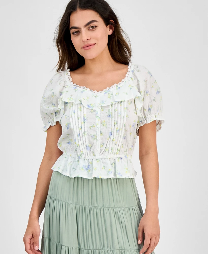 And Now This Petite Floral-Print Ruffled Blouse, Exclusively at Macy's
