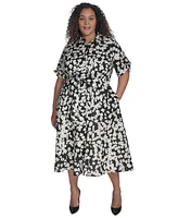 Calvin Klein Plus Cotton Floral Tie-Cuff Shirtdress