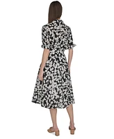 Calvin Klein Women's Cotton Floral Tie-Cuff Shirtdress
