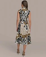 Donna Karan New York Women's Printed Linen-Blend Faux-Wrap Dress