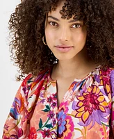 Liverpool Los Angeles Petite Printed Button-Front Shirred Blouse