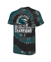 Majestic Men's Midnight Green/Black Philadelphia Eagles Two-Time Super Bowl Champions Hard Count Spiral Tie-Dye T-Shirt
