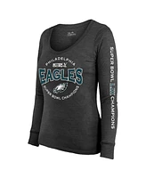 Majestic Women's Black Philadelphia Eagles Super Bowl Lix Champions Highlight Tri-Blend Scoop Neck Long Sleeve T-Shirt