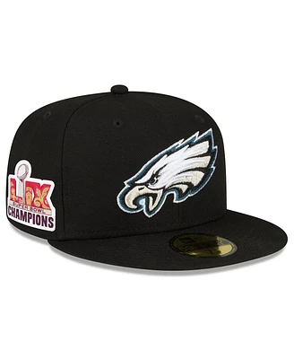 New Era Men's Black Philadelphia Eagles Super Bowl Lix Champions Side Patch 59FIFTY Fitted Hat