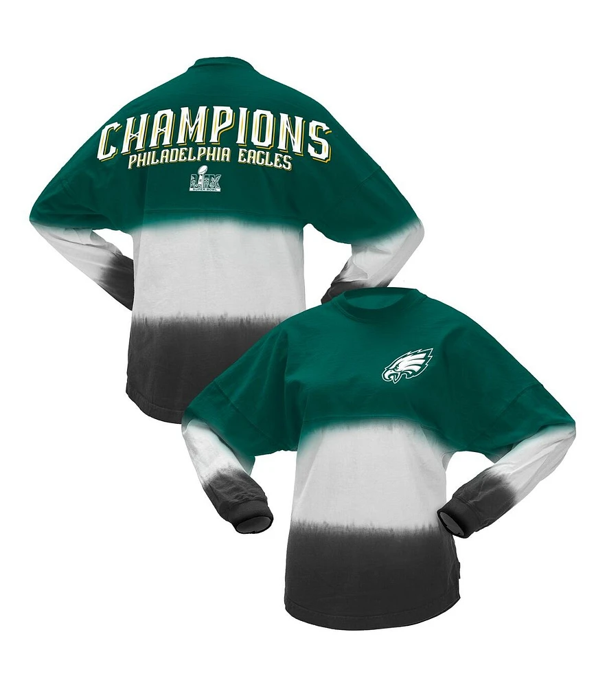 Fanatics Women's Midnight Green Philadelphia Eagles Super Bowl Lix Champions Horizontal Ombre Spirit Jersey Long Sleeve T-Shirt