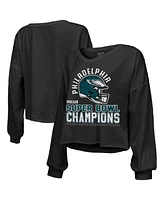 Majestic Women's Black Philadelphia Eagles Super Bowl Lix Champions Hard Count Off Shoulder V-Neck Long Sleeve T-Shirt